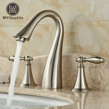 Creative Design Bathroom Mixer Faucet Two Handles 3 Hole Basin Sink Hot Cold Water Taps Brushed Nickel Finish
Creative Design Bathroom Mixer Faucet Two Handles 3 Hole Basin Sink Hot Cold Water Taps Brushed Nickel Finish