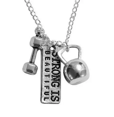 Strong Is Beautiful Workout Exercise Kettlebell Necklaces Pendant Vintage Silver Charms Statement Choker Necklace Women Jewelry | Украшения