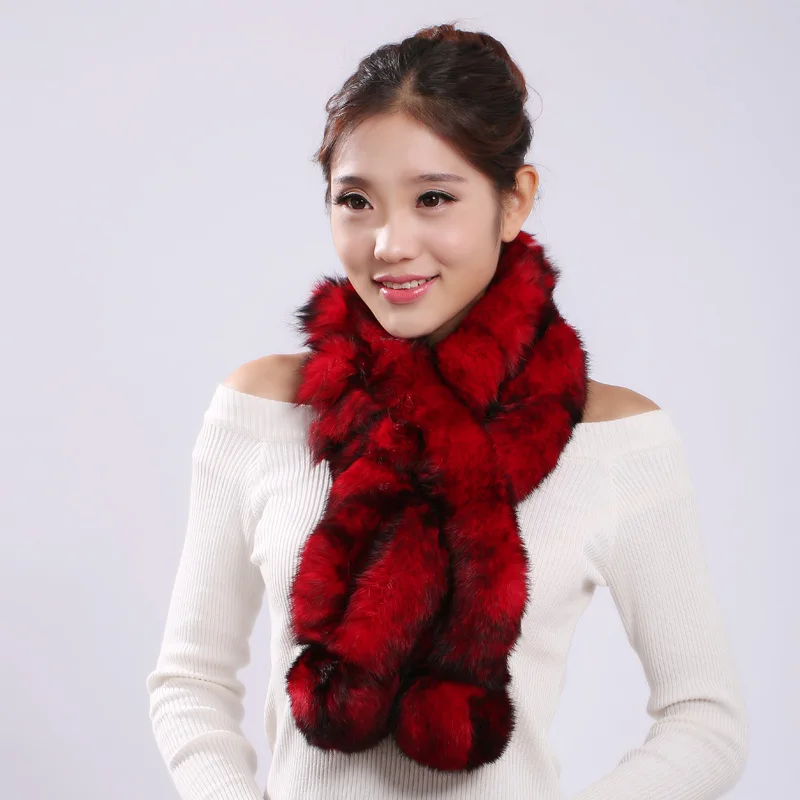 Real Rabbit Fur Scarf 100% Genuine Warm Soft Neckerchief Lady Handmade Ring Scarves |