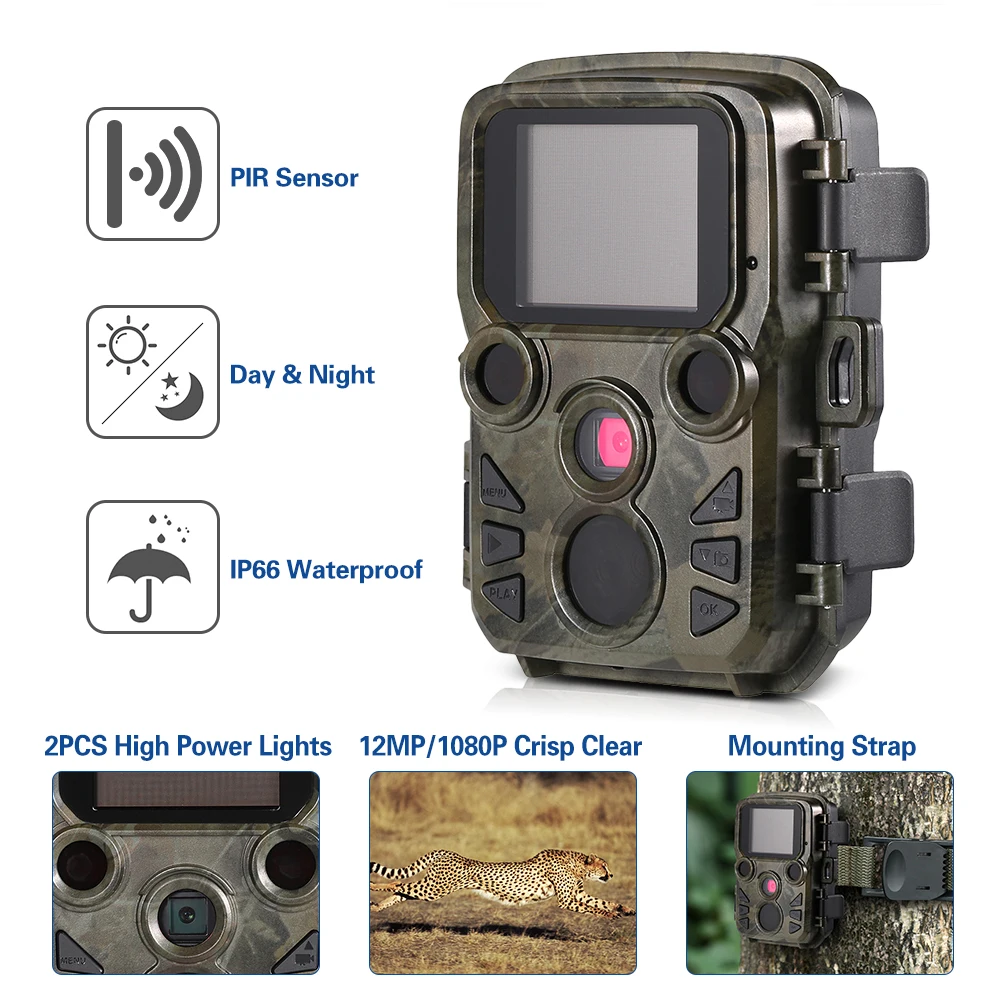 IP66 Hunting Camera Game Camera 12MP 1080P Mini Trail Outdoor Wildlife Scouting Camera with PIR Sensor 0.45s Super Fast Trigger (4)