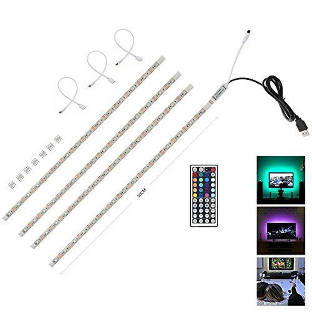 RGB LED Light Strip USB power Colour Changing 5050 SMD tape Lighting Kit TV PC PS4 Background lamp with 44key remote Controller
RGB LED Light Strip USB power Colour Changing 5050 SMD tape Lighting Kit TV PC PS4 Background lamp with 44key remote Controller