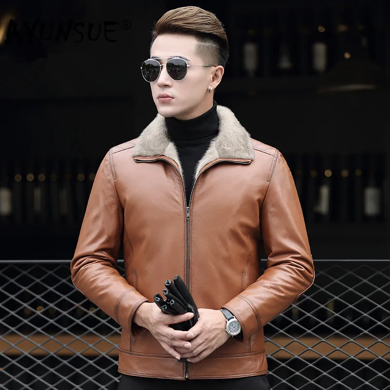 AYUNSUE Genuine Leather Jacket Men Real Mink Fur Liner Winter Sheepskin Coat Mens Mink Jackets Cuero Genuino AD-ZD70903 YY321
AYUNSUE Genuine Leather Jacket Men Real Mink Fur Liner Winter Sheepskin Coat Mens Mink Jackets Cuero Genuino AD-ZD70903 YY321