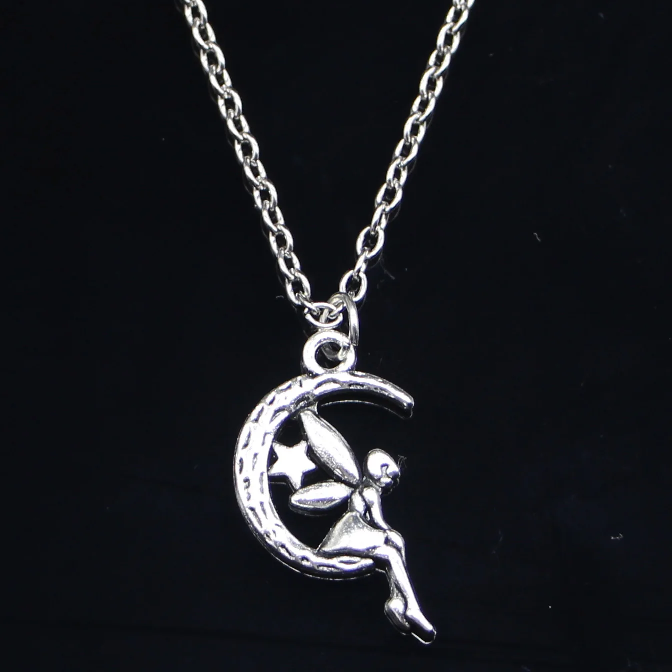 

New Fashion Necklace 25x14mm fairy angel moon star Silver Pendants Short Long Women Men Colar Gift Jewelry Choker