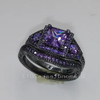 

choucong Luxury Jewelry 10kt black gold filled purple AAA Cubic Zirconia Princess Cut Women Wedding Ring for Lover Gift Size5-11