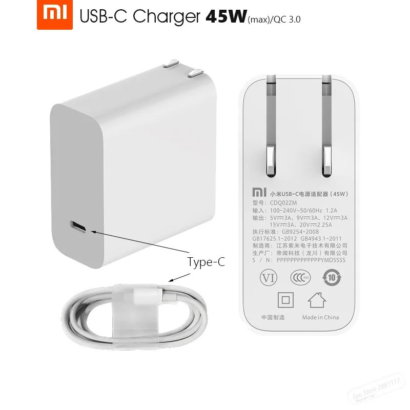 Оригинальное зарядное устройство Xiaomi Mi USB C 45 Вт (макс.) умный выход порт Type PD 2 0 QC 3