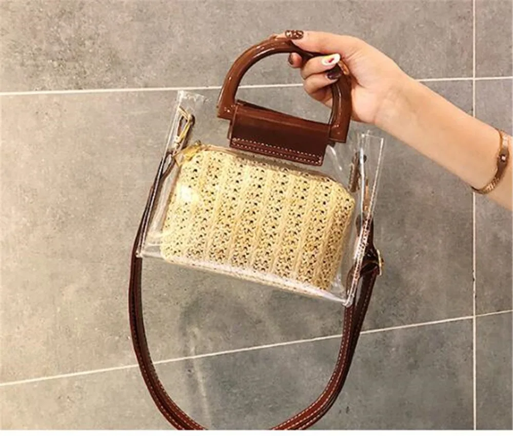 Clear PVC women's bags Straw Bag Handbags Women Summer Rattan Bag Handmade Woven Beach Circle Handbag New Fashion
Clear PVC women's bags Straw Bag Handbags Women Summer Rattan Bag Handmade Woven Beach Circle Handbag New Fashion