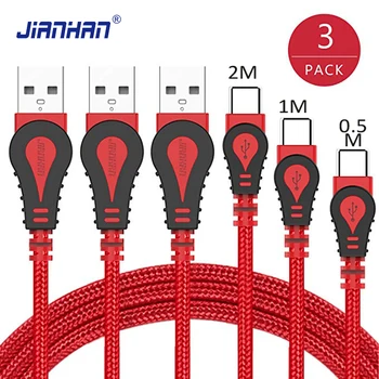 

USB Type C Cable 3 Pack 0.5M/1M/2M Fast Charging Data Cable Braided Type C Charger Cord 2.1A for Samsung Galaxy Note For Macbook