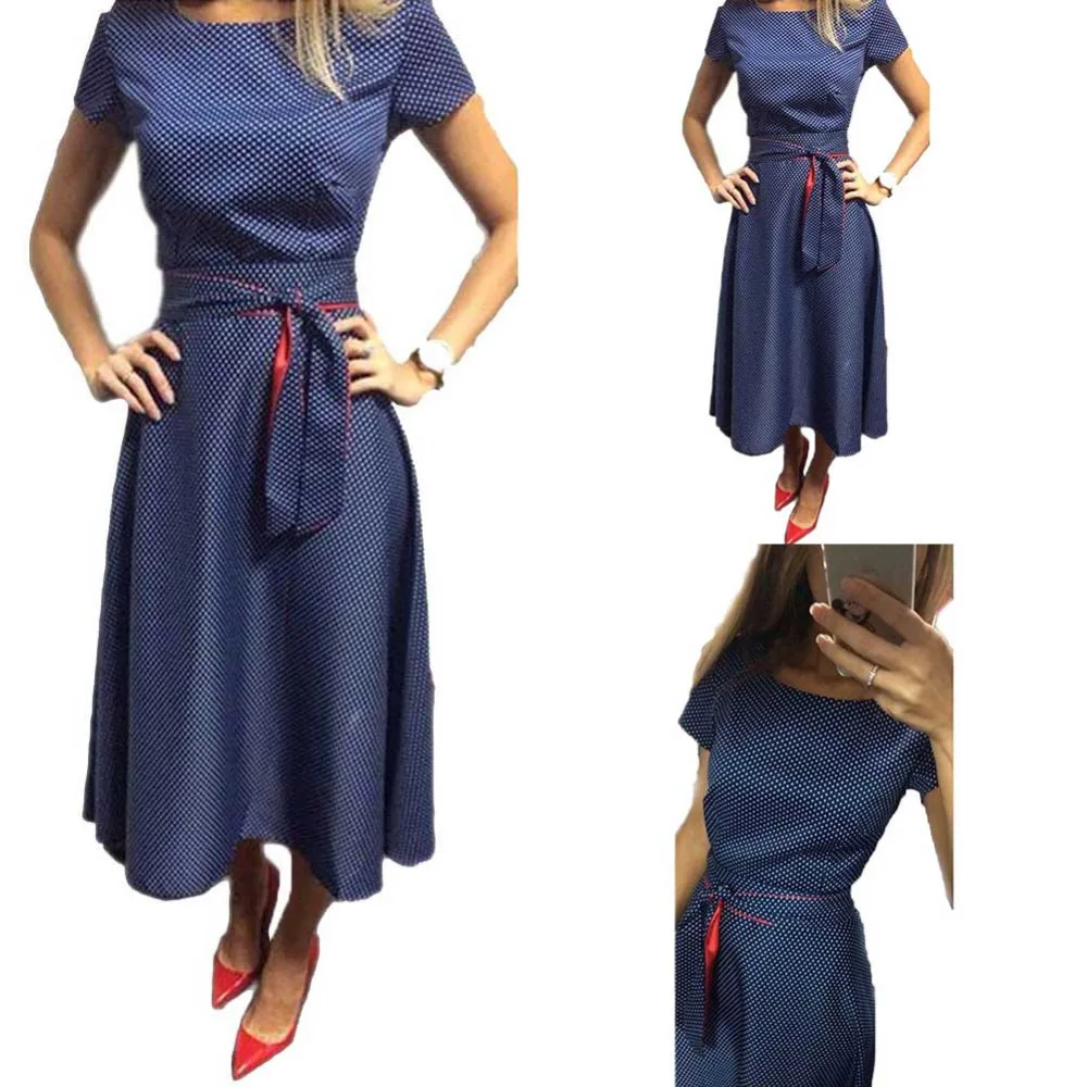 

BuyinCoins Fashion Women's Vintage Polka Dot Floral Retro 50s Dress Hepburn Maxi Dresses Ladies Women Clothes #278808