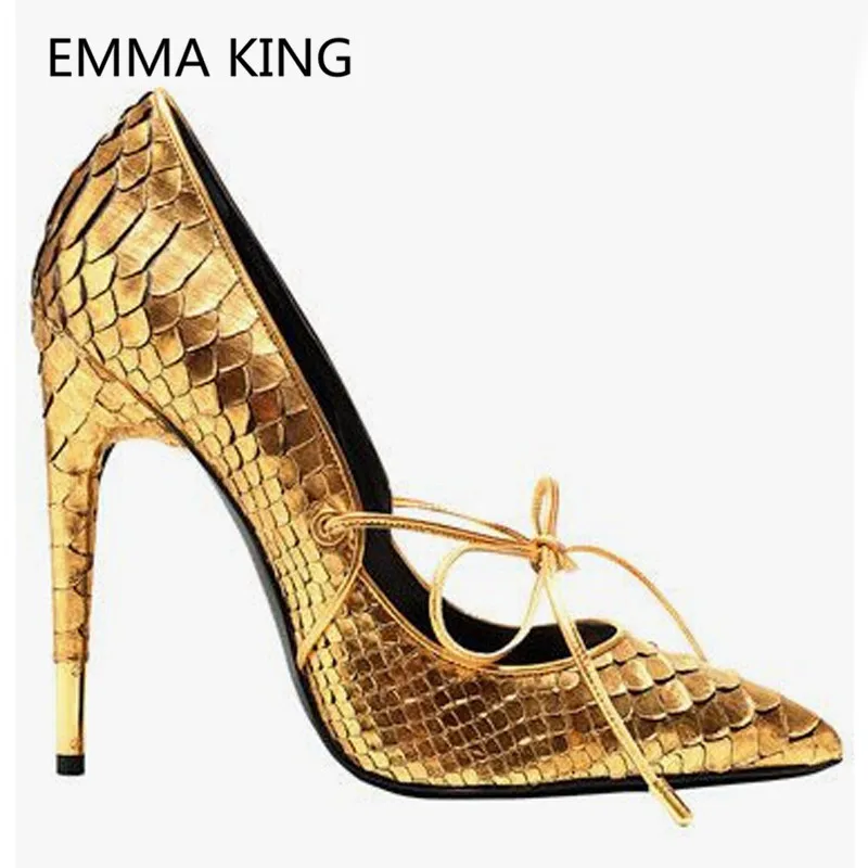 Fashion Gold Snake Leather Lace Up Women's Pumps Stilettos Pointed Toe Shallow High Heels Ladies Party Dress Wedding Shoes Woman
Fashion Gold Snake Leather Lace Up Women's Pumps Stilettos Pointed Toe Shallow High Heels Ladies Party Dress Wedding Shoes Woman