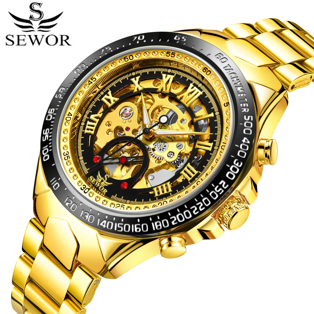 2018 SEWOR Men Gold Watches Automatic Mechanical Watch Male Skeleton Wristwatch Stainless Steel Band Luxury Brand Sports Design
2018 SEWOR Men Gold Watches Automatic Mechanical Watch Male Skeleton Wristwatch Stainless Steel Band Luxury Brand Sports Design