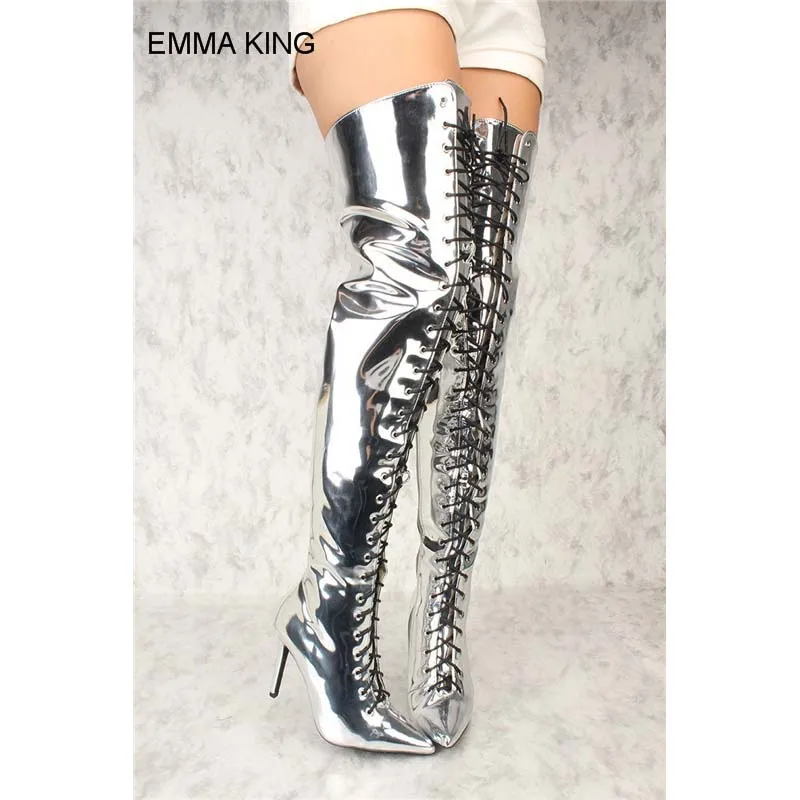 EMMA KING Pointed Toe Over The Knee Autumn Boots Women Thin High Heels Silver Thigh Mujer Booties Cross Tied Sexy Ladies Shoes
EMMA KING Pointed Toe Over The Knee Autumn Boots Women Thin High Heels Silver Thigh Mujer Booties Cross Tied Sexy Ladies Shoes