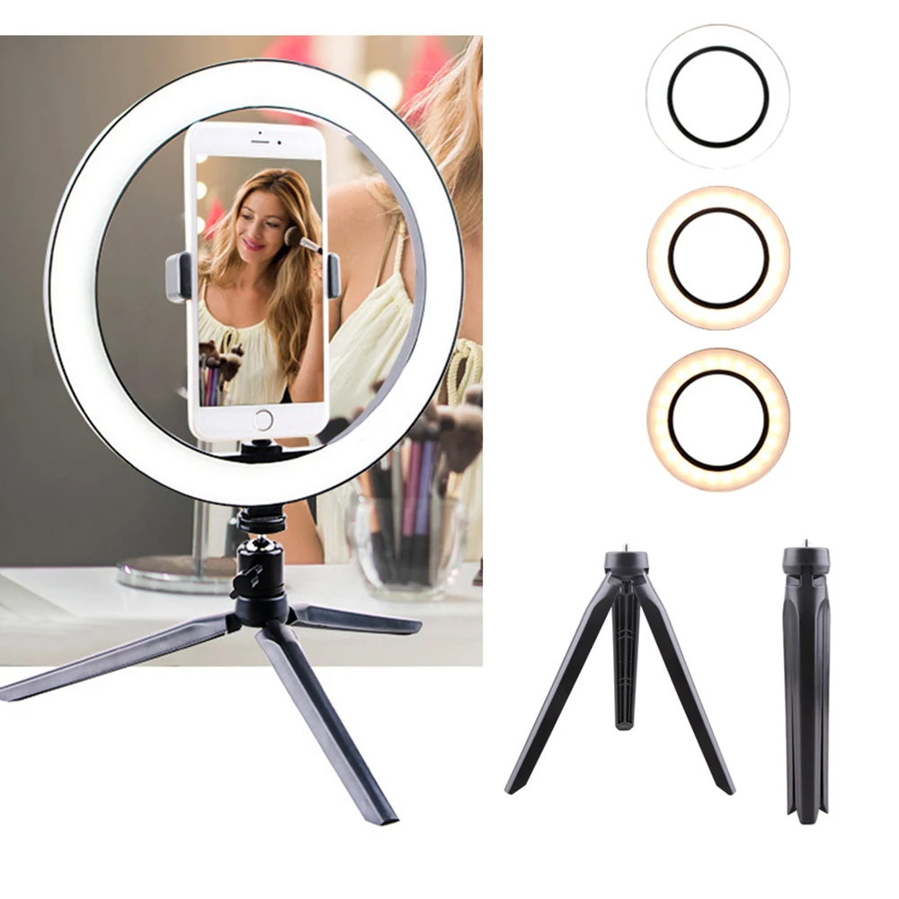 Photography 10 Inch 6500K Dimmable LED Selfie Ring Light for Camera Phone Video Makeup Lamp With Table Tripod & Phone Holder
Photography 10 Inch 6500K Dimmable LED Selfie Ring Light for Camera Phone Video Makeup Lamp With Table Tripod & Phone Holder