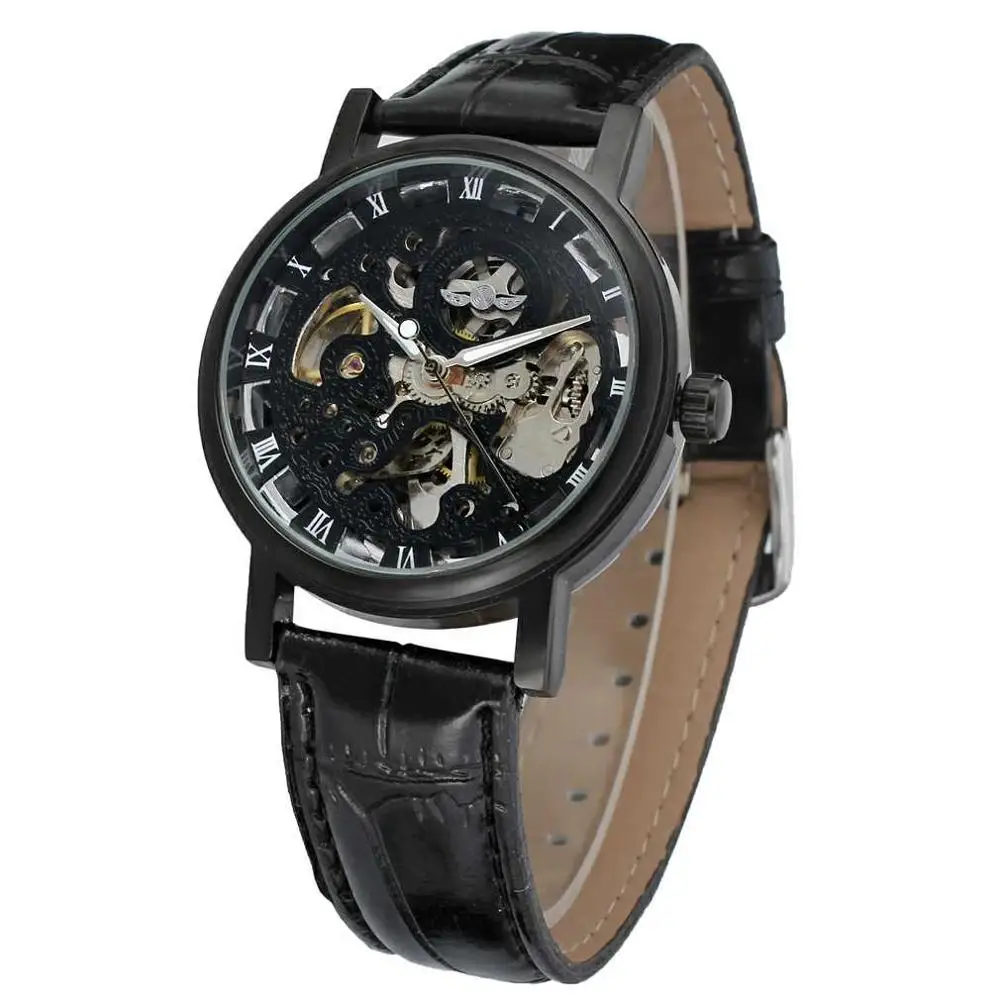 WINNER WATCH exact Roman Numerals black surface creative reverse black leather strap men's mechanical watch
WINNER WATCH exact Roman Numerals black surface creative reverse black leather strap men's mechanical watch