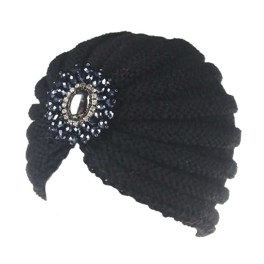 

XDOMI 2018 Fashion Women Hat Cap Ladies Metal Jewel Accessory Winter Warm gem Turban Soft Knit caps Beanie Crochet hats