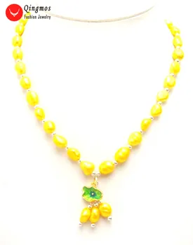 Qingmos Natural Pearl Necklace for Women Jewelry with 7-9mm Yellow Baroque Pearl Chokers 17" Lotus Leaf Pendant Necklace nec6003
Qingmos Natural Pearl Necklace for Women Jewelry with 7-9mm Yellow Baroque Pearl Chokers 17" Lotus Leaf Pendant Necklace nec6003