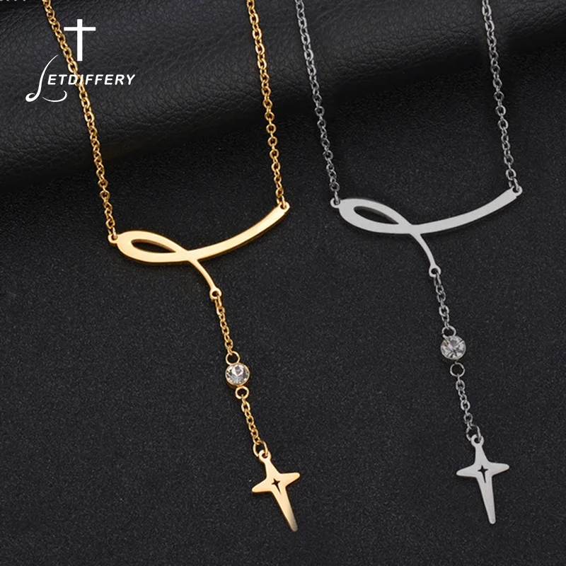 Letdiffery Geometric Tassel Cross Cubic Zrconia Pendant Necklace Gold Silver 316L Stainless Steel Chain Necklaces Charm Jewelry
Letdiffery Geometric Tassel Cross Cubic Zrconia Pendant Necklace Gold Silver 316L Stainless Steel Chain Necklaces Charm Jewelry