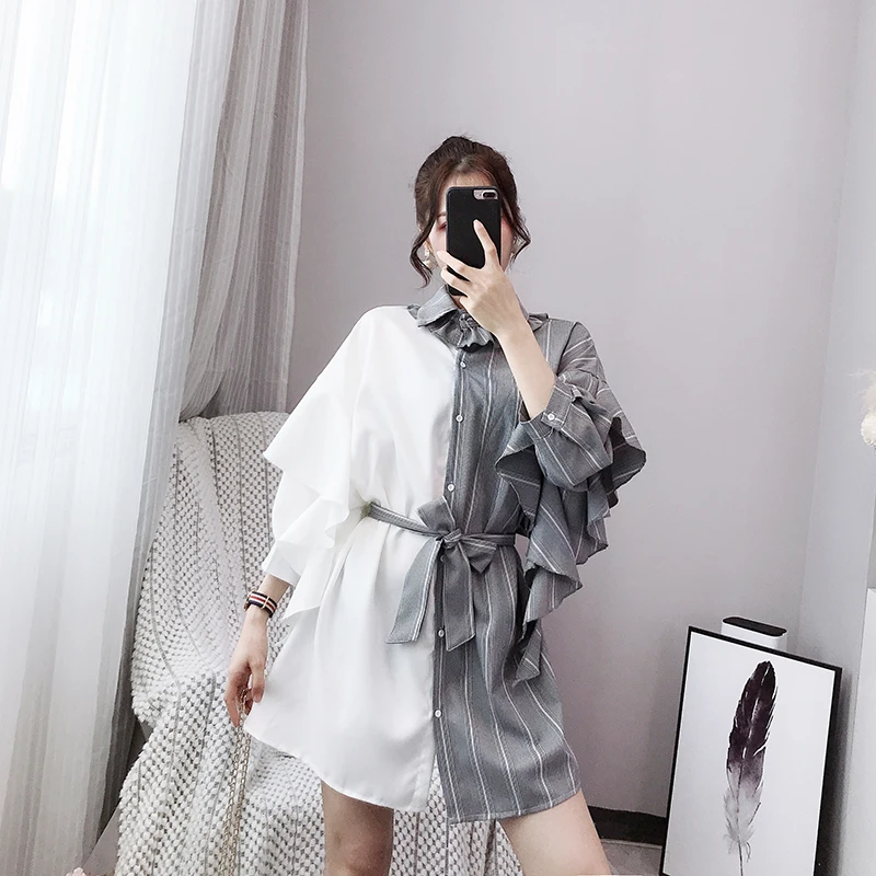 ess Female Striped Patchwork Ruffles Belt High Waist Irregular Midi Dresses 2019 Summer Korean New Clothing
ess Female Striped Patchwork Ruffles Belt High Waist Irregular Midi Dresses 2019 Summer Korean New Clothing