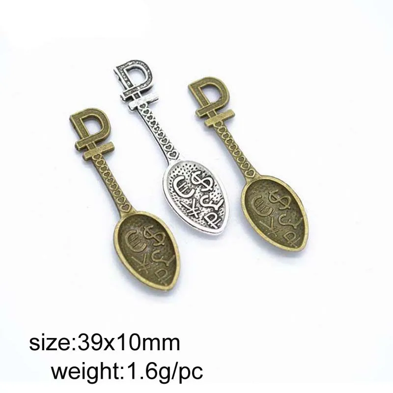 

50pcs 39x10mm Two Tone Color Plating Alloy Spoon Charms Hanging Pendants Jewelry Necklace Accessory
