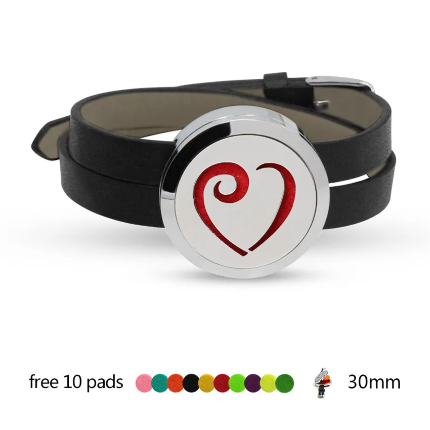 WG178-WG196 Heart&Ribbon Manget Aroma Essential Oil Bracelet Locket Perfume Diffuser with black PU wrsitband send 10p pads | Украшения и