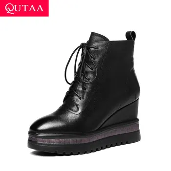 QUTAA 2020 Fashion Platform Ankle Boots Cow Leather Lace Up Zipper Shoes Height Increasing Spring Autumn Short Boots Size 34-42
QUTAA 2020 Fashion Platform Ankle Boots Cow Leather Lace Up Zipper Shoes Height Increasing Spring Autumn Short Boots Size 34-42