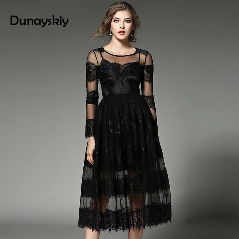 New Spring Two Pieces Women Summer Lace Dress Vintage Robe femme Vestidos Long Sleeve Party Dresses Black Hollow Out
New Spring Two Pieces Women Summer Lace Dress Vintage Robe femme Vestidos Long Sleeve Party Dresses Black Hollow Out