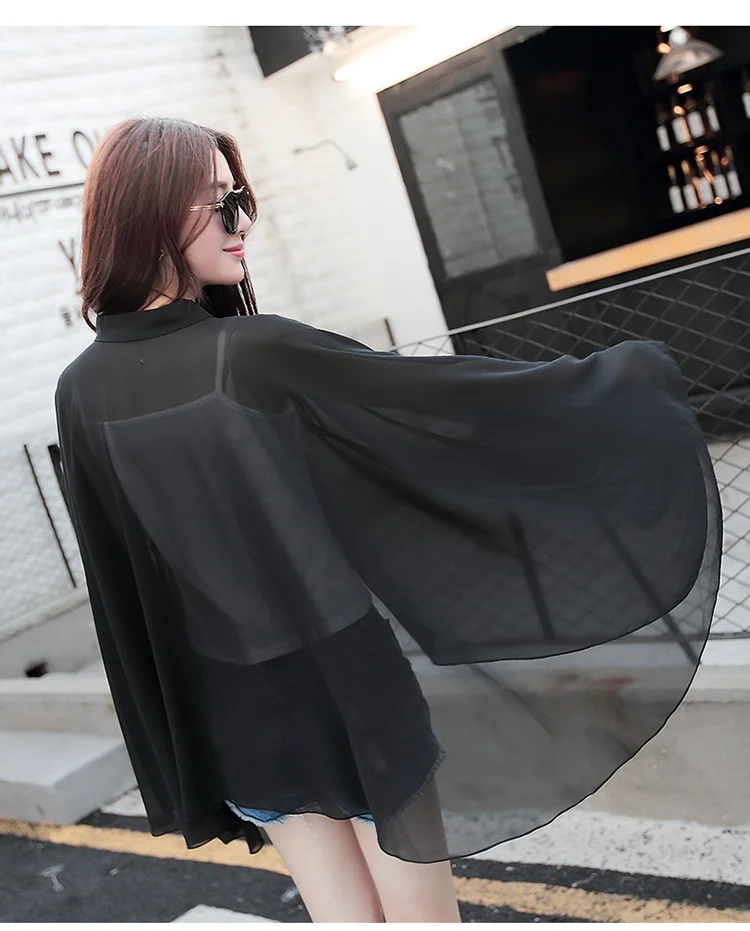 Women Chiffon Blouse Summer Sun Protection Tops Batwing Sleeve Loose Long Shirts Womens Beach Wear Open Stitch Cardigan