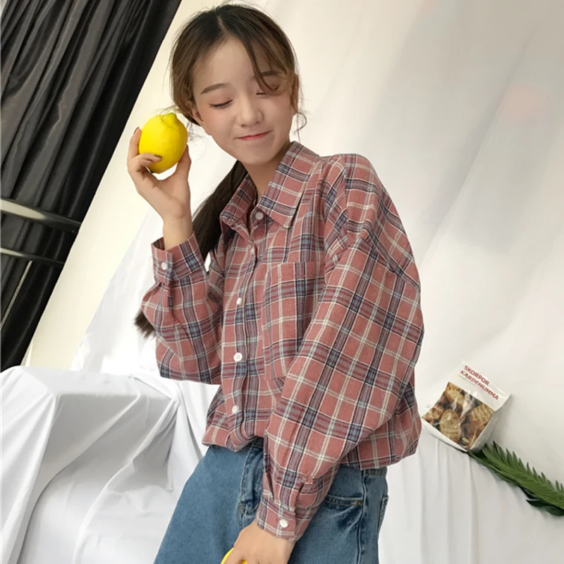Korean Style All-match Pocket Plaid Women Blouse Loose Long Sleeve Women Shirt Autumn Korean Temperament Collar Femela Blouse
Korean Style All-match Pocket Plaid Women Blouse Loose Long Sleeve Women Shirt Autumn Korean Temperament Collar Femela Blouse