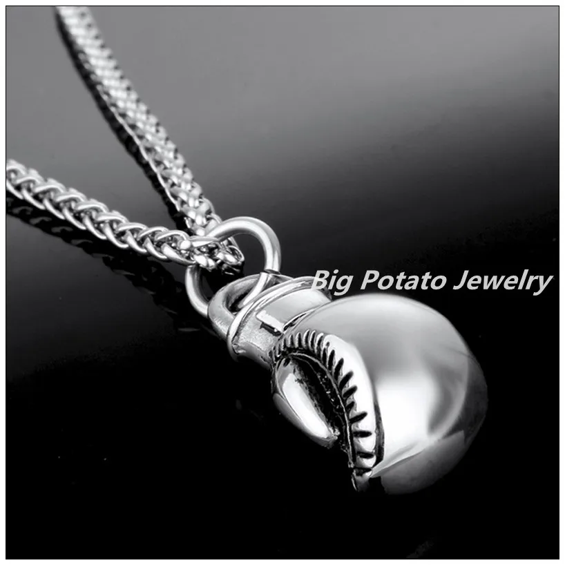 

30*15mm 17g Charms 316L Stainless Steel Silver Boxing Glove Pendant Necklace Fashion Jewelry Mens Christmas Gift+Chain(23.6"*3mm