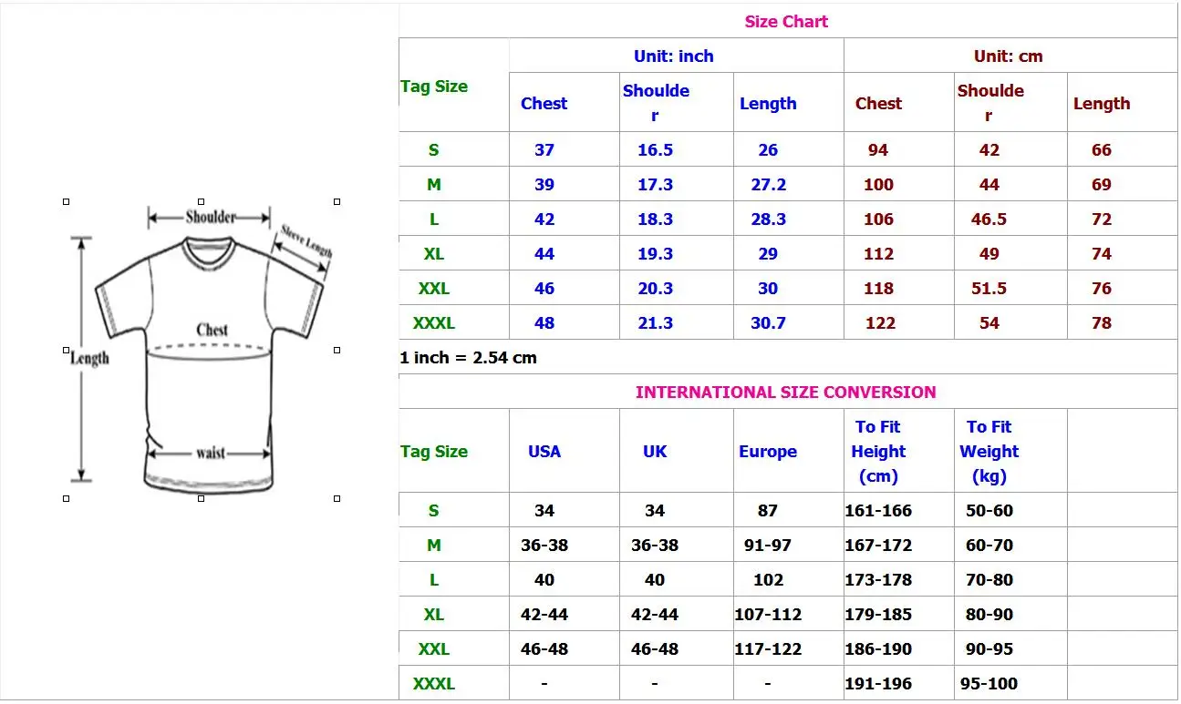 Polo Shirt Size Conversion Chart
