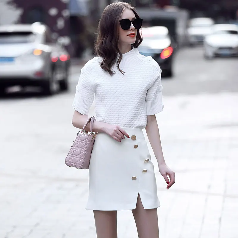 Elegant Women 2019 Spring White Knitted Pullover Half Sleeve Button Sweater + Pencil Split Skirt Set 2 Pieces Clothing Sets
Elegant Women 2019 Spring White Knitted Pullover Half Sleeve Button Sweater + Pencil Split Skirt Set 2 Pieces Clothing Sets