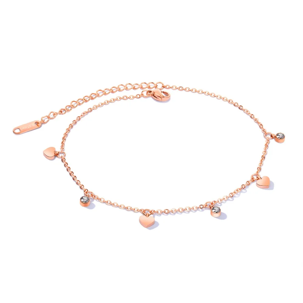 Trendy summer Charm HEART with CZ Anklets For Women Rose Gold Color Stainless Steel Thin chain Ladies Female Jewelry girl Gift
Trendy summer Charm HEART with CZ Anklets For Women Rose Gold Color Stainless Steel Thin chain Ladies Female Jewelry girl Gift