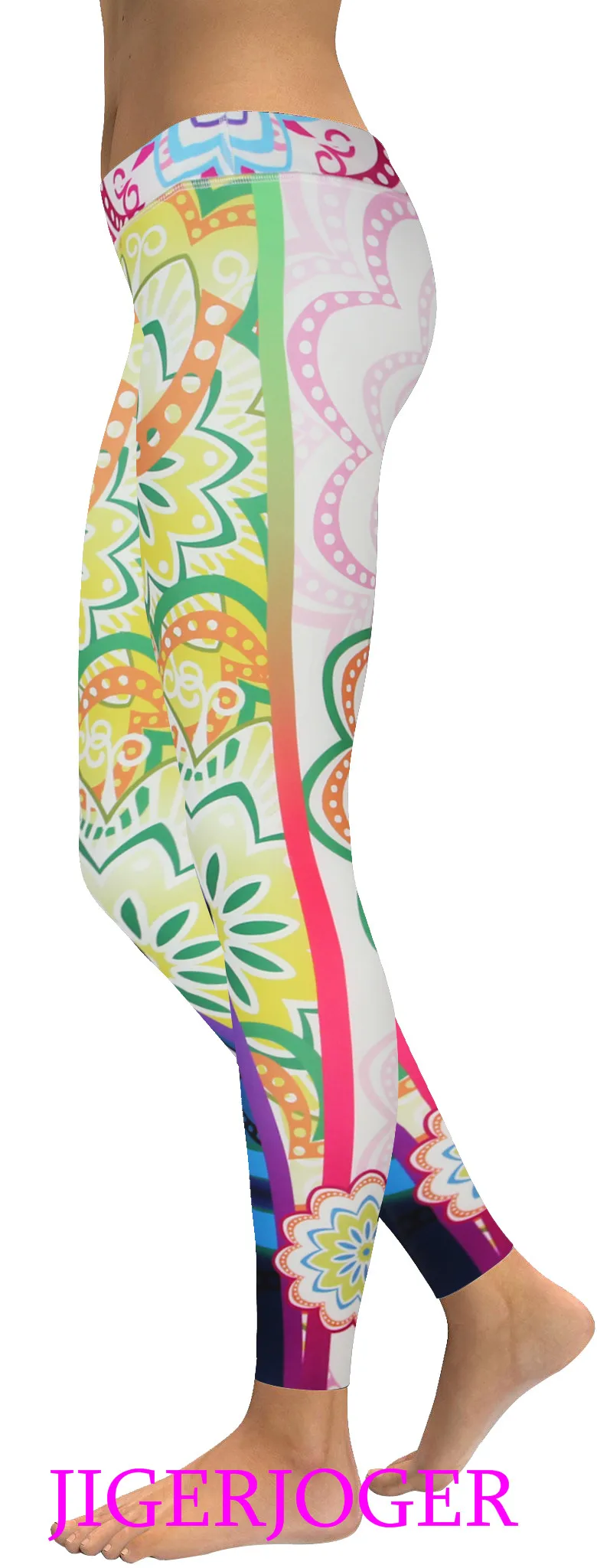 High waist green pink lotus flower legging (4)