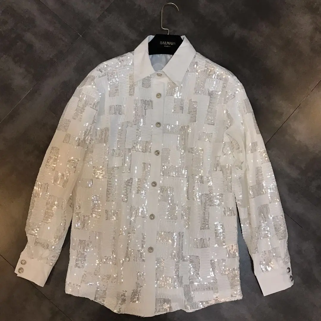 2019 spring New Collapel Long Sleeve Coloured Sequins Decorate Small Women's Fashion Shirts
2019 spring New Collapel Long Sleeve Coloured Sequins Decorate Small Women's Fashion Shirts