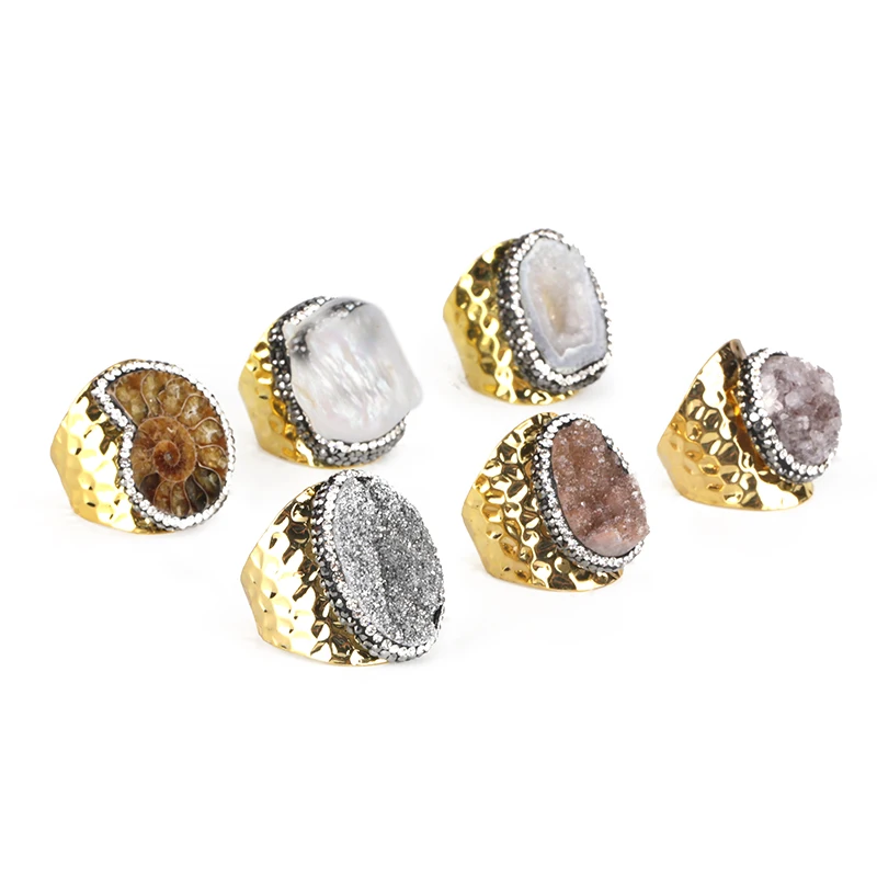 Silver Gold Color Big Multi Onyx Druzy Stone Charm Rough Raw Druzy Crystal Hammered Adjustable Open Ring Cuff For Women Man
Silver Gold Color Big Multi Onyx Druzy Stone Charm Rough Raw Druzy Crystal Hammered Adjustable Open Ring Cuff For Women Man