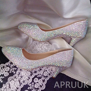 

Luxury full crystal shinny rhinestones pumps shoes women handmade plus size 41 42 ladies woman's wedding bride party proms shoe
