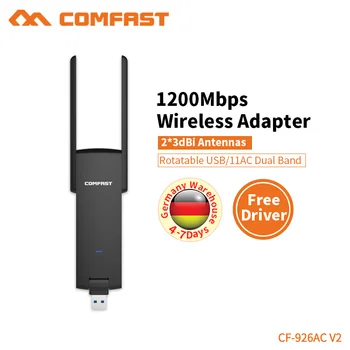 

COMFAST 1200mbps wifi adapter plug & play 802.11ac/b/g/n 5.8ghz wi-fi dongle AC Network Card USB antenna Ethernet CF-926AC V2
