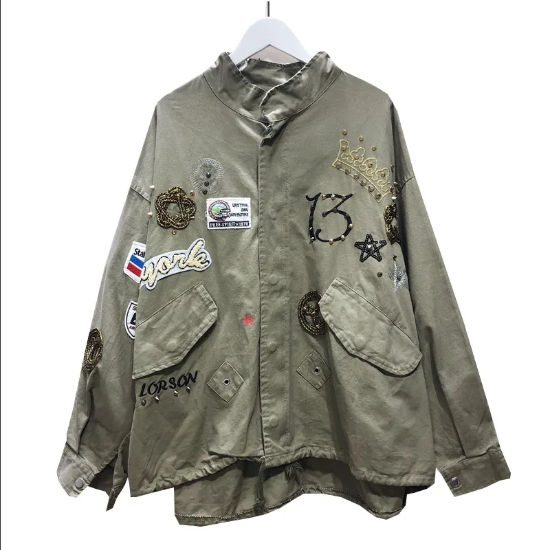 Spring Autumn New Windbreaker Women Patch cloth Rivet Jacket Korean Fashion Outerwear Womens Loose Plus size Jacket Streetwear
Spring Autumn New Windbreaker Women Patch cloth Rivet Jacket Korean Fashion Outerwear Womens Loose Plus size Jacket Streetwear