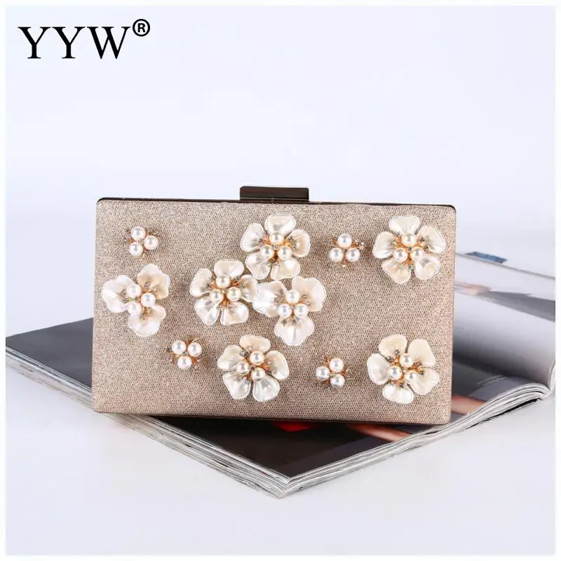 

2019 New Fashion Floral Evening Bags Wedding Clutch Bags With Pearl Chain Party Bags For Ladies Diamonds Clutches And Purse