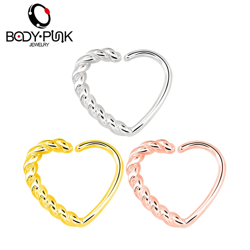BODY PUNK 16G Multi-functional Heart Shape Twisted Cartilage Earring Hoop Fake Nose Ring Eyebrow Piercing Earring Tragus Jewelry  (11)