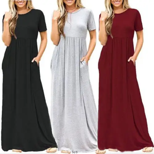 2018 Womens Long Maxi Dress Plain Solid Color Round Neck Loose Fit Short Sleeve Summer Beach Sundress Ladies Sexy
2018 Womens Long Maxi Dress Plain Solid Color Round Neck Loose Fit Short Sleeve Summer Beach Sundress Ladies Sexy