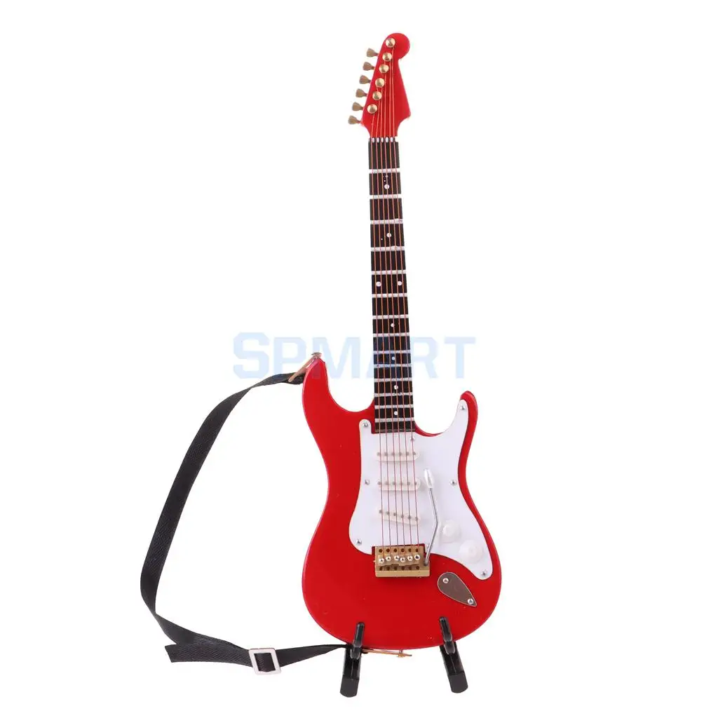 1/6 Scale Dollhouse Miniature Wooden 6-Ctrings Electric Guitar Musical Instrument Model w/ Stand for Dolls Accessory