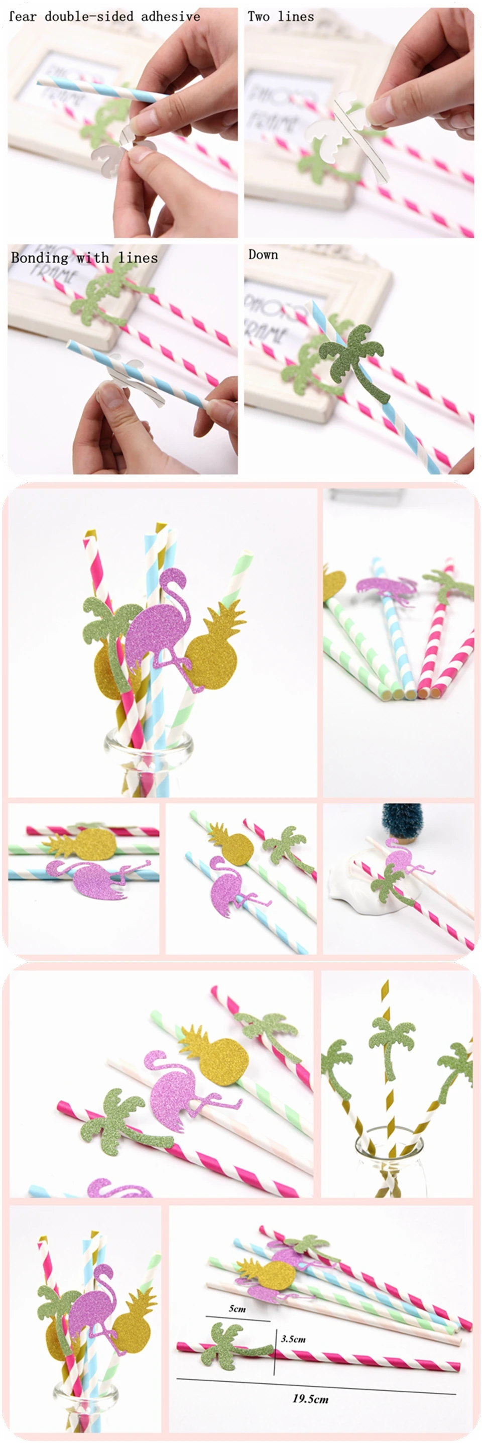 New15PCS DIY Paper Straws FlamingoPineappleTree Drinking