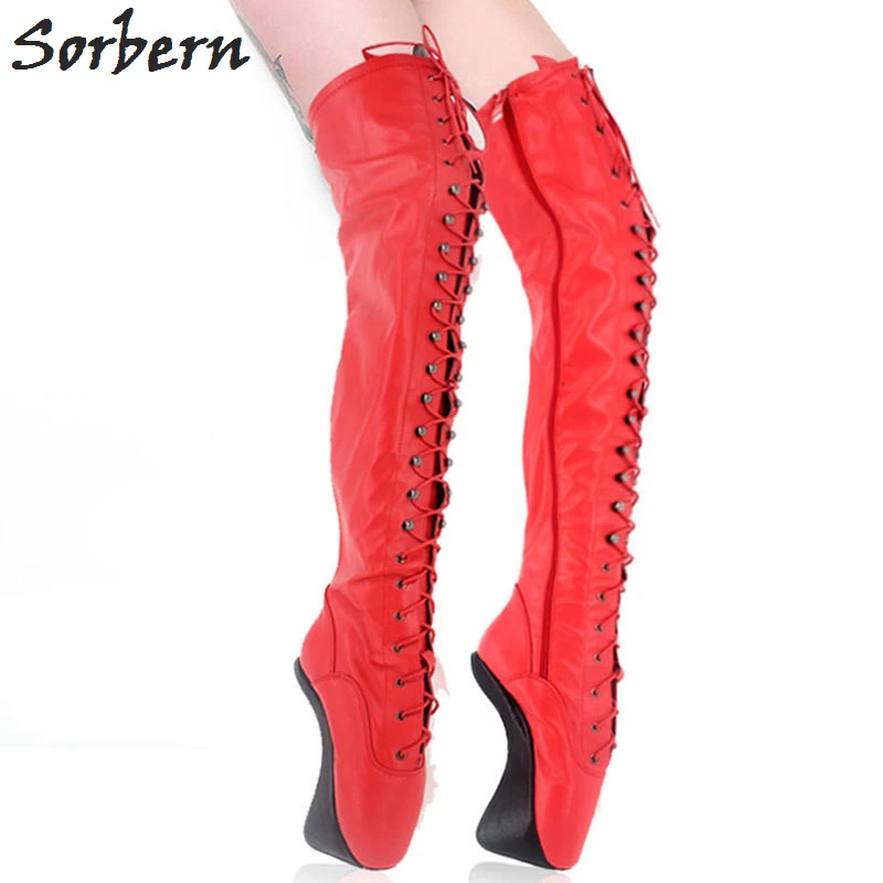 

Sorbern Ballet Hoof Heel Boots For Women Mid Thigh High Cross Tied Long Boot No Heels Sexy Fetish High Heel Shoe Custom Colors