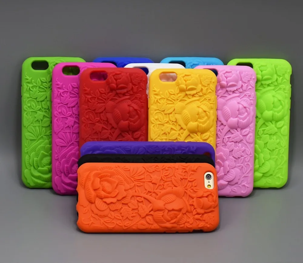 

3D Carved Roses Phone Silicone Cases For Apple iphone 4 4s 5 5s 6 6s 4.7 inch phone Cover Random color low price processing