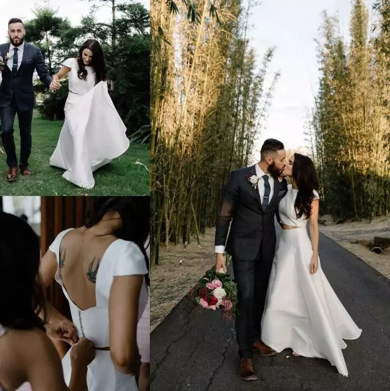2019 Country Style Two Pieces Satin Wedding Dresses A Line Jewel Neck Covered Button Backless Wedding Bridal Wedding gown
2019 Country Style Two Pieces Satin Wedding Dresses A Line Jewel Neck Covered Button Backless Wedding Bridal Wedding gown