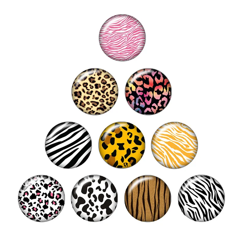 

Fashion Leopard pattern Flowers 10pcs mixed 12mm/18mm Round photo glass cabochon snap buttons for snap jewelry wholesale