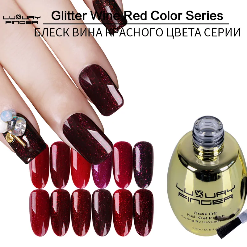 Luxury Finger 1pcs Glitter Wine Red Color 15ML Soak Off UV Gel Polish Varnish Lacquer Nail Art UV Led Lamp Nails Manicure Tools
Luxury Finger 1pcs Glitter Wine Red Color 15ML Soak Off UV Gel Polish Varnish Lacquer Nail Art UV Led Lamp Nails Manicure Tools