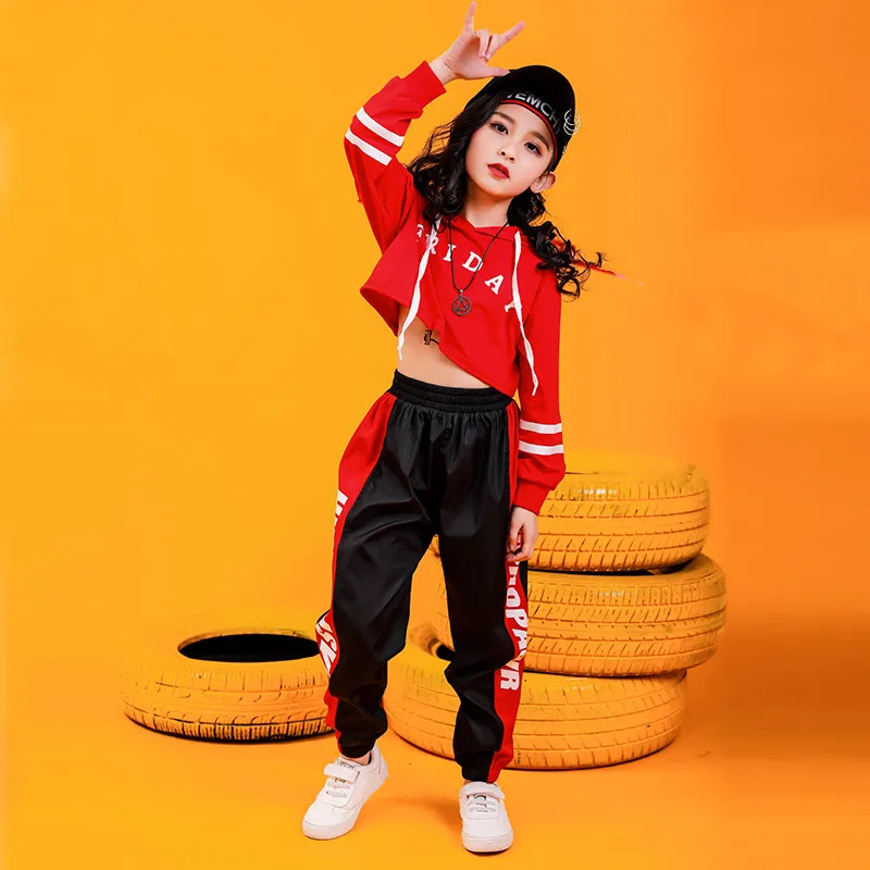 Jazz Dance Costumes Hip Hop Kids Long Sleeve Hooded Top Jogger Pants Girls Hiphop Clothes Street Dance Stage Show Wear (11)