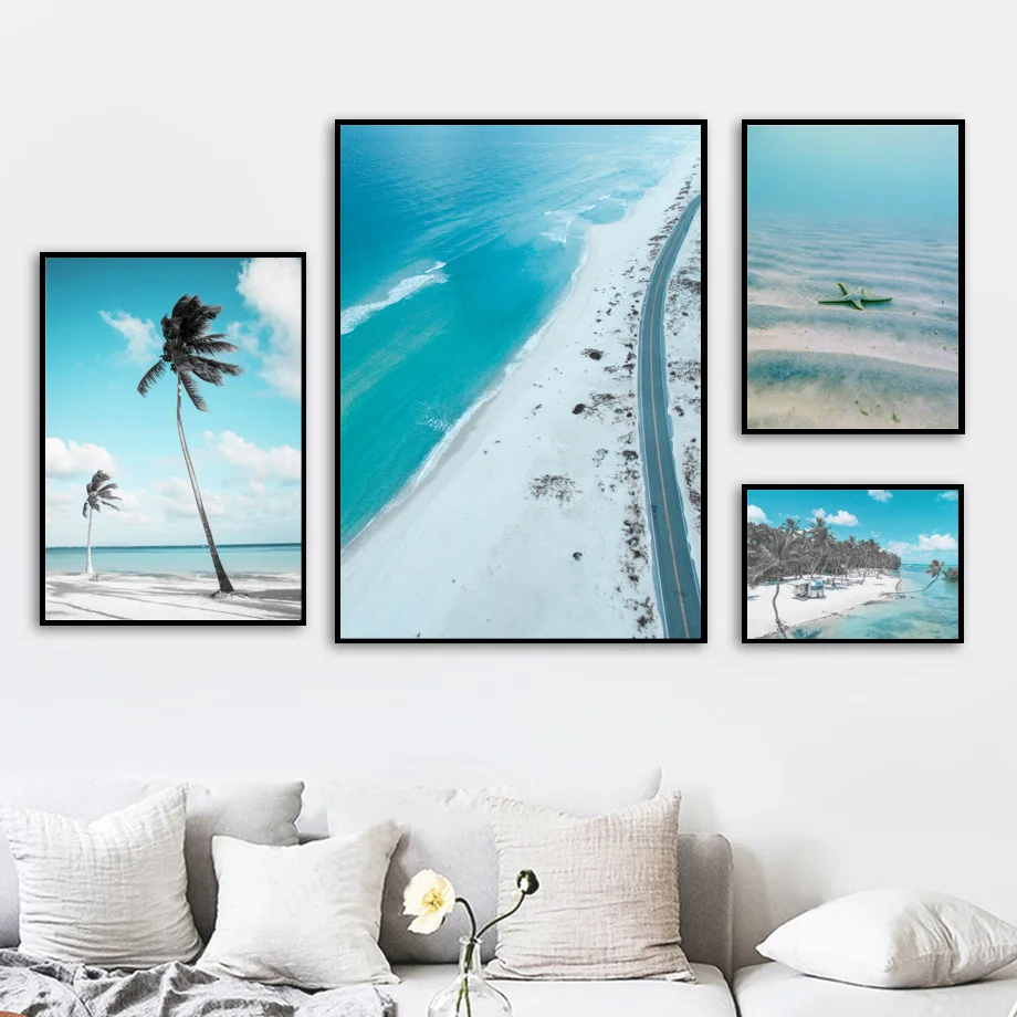 Waliicorners Nordic Posters Wall Pictures For Living Room Decor Beach Sea starfish Coconut Tree Landscape Wall Art 12 HTB1.6vJaND1gK0jSZFsq6zldVXag