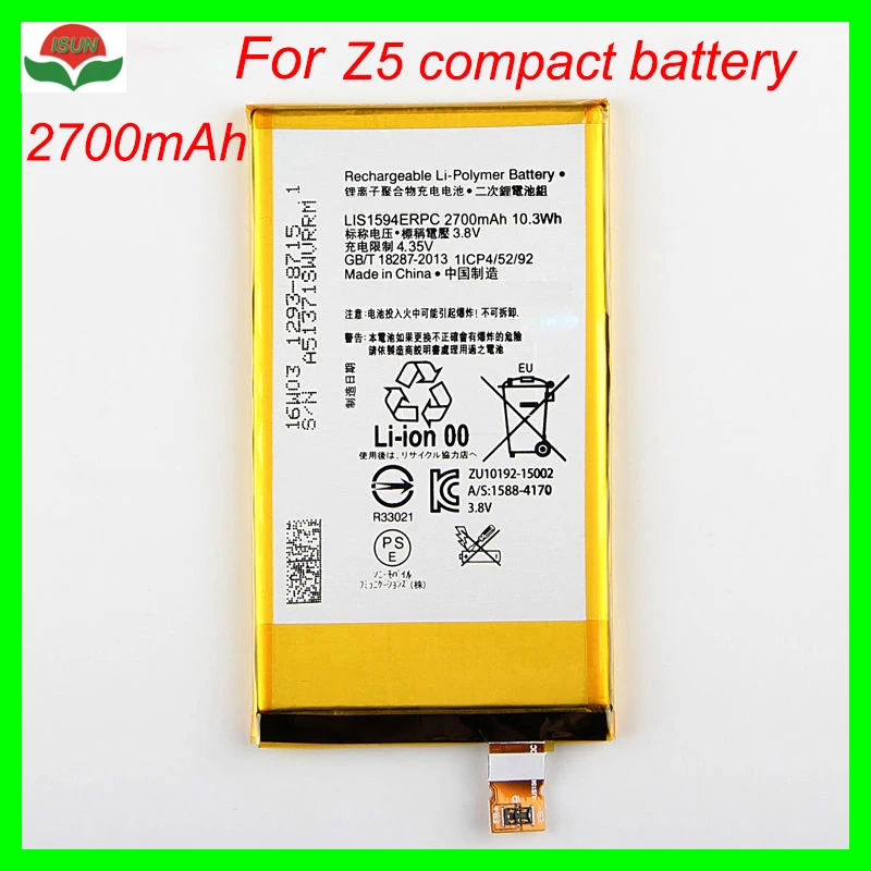 ISUNOO Brand New Mobile Phone Battery For Sony Z5 compact/ Z5C Z5 mini E5823 2700mAh LIS1594ERPC Battery Replacement
ISUNOO Brand New Mobile Phone Battery For Sony Z5 compact/ Z5C Z5 mini E5823 2700mAh LIS1594ERPC Battery Replacement
